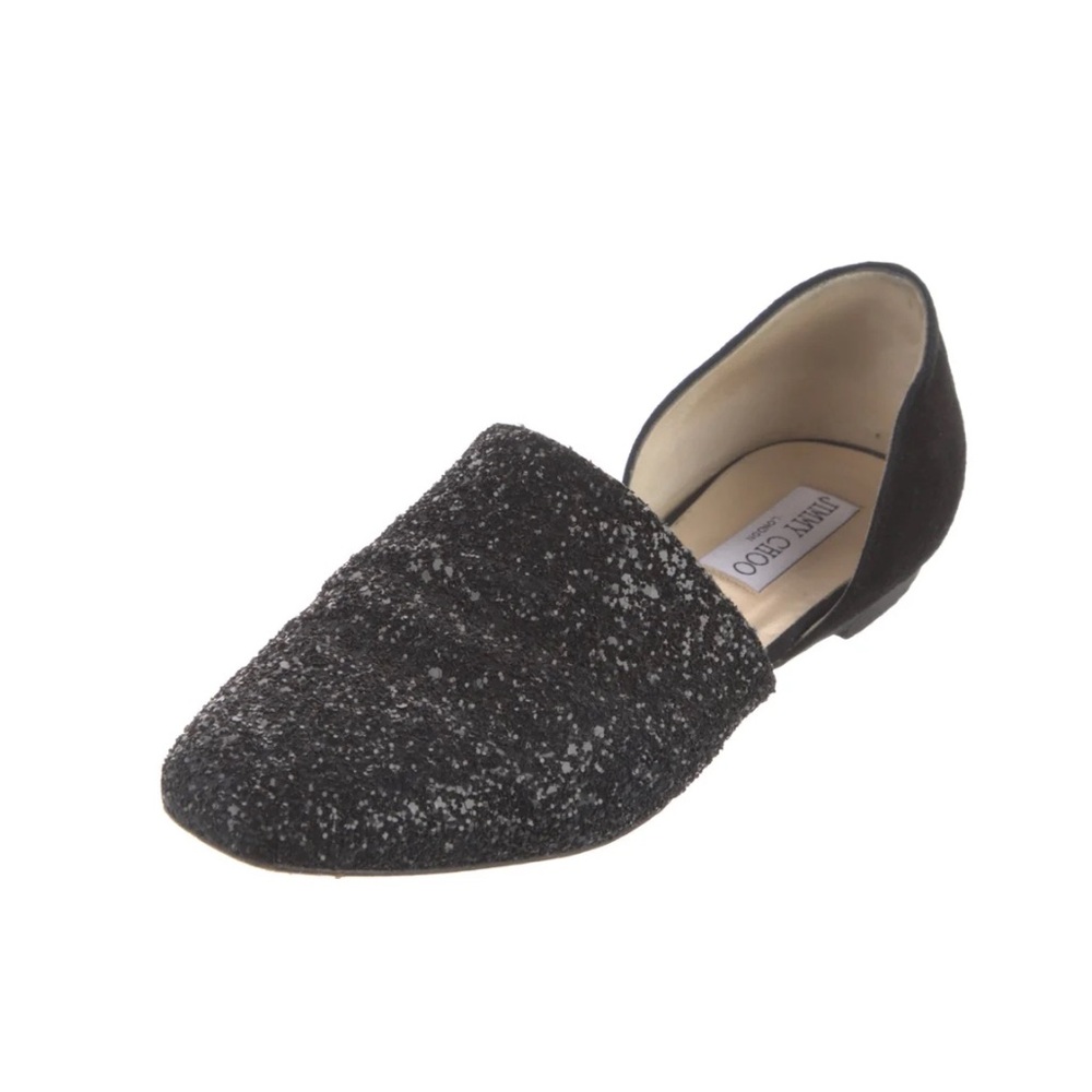 Jimmy Choo Black Glitter D'Orsay Flat Loafer
